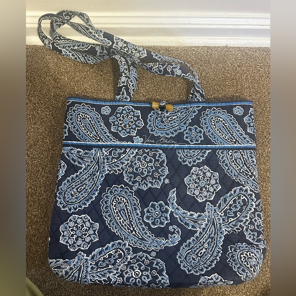 Vera Bradley Navy and White Paisley Quilted Tote